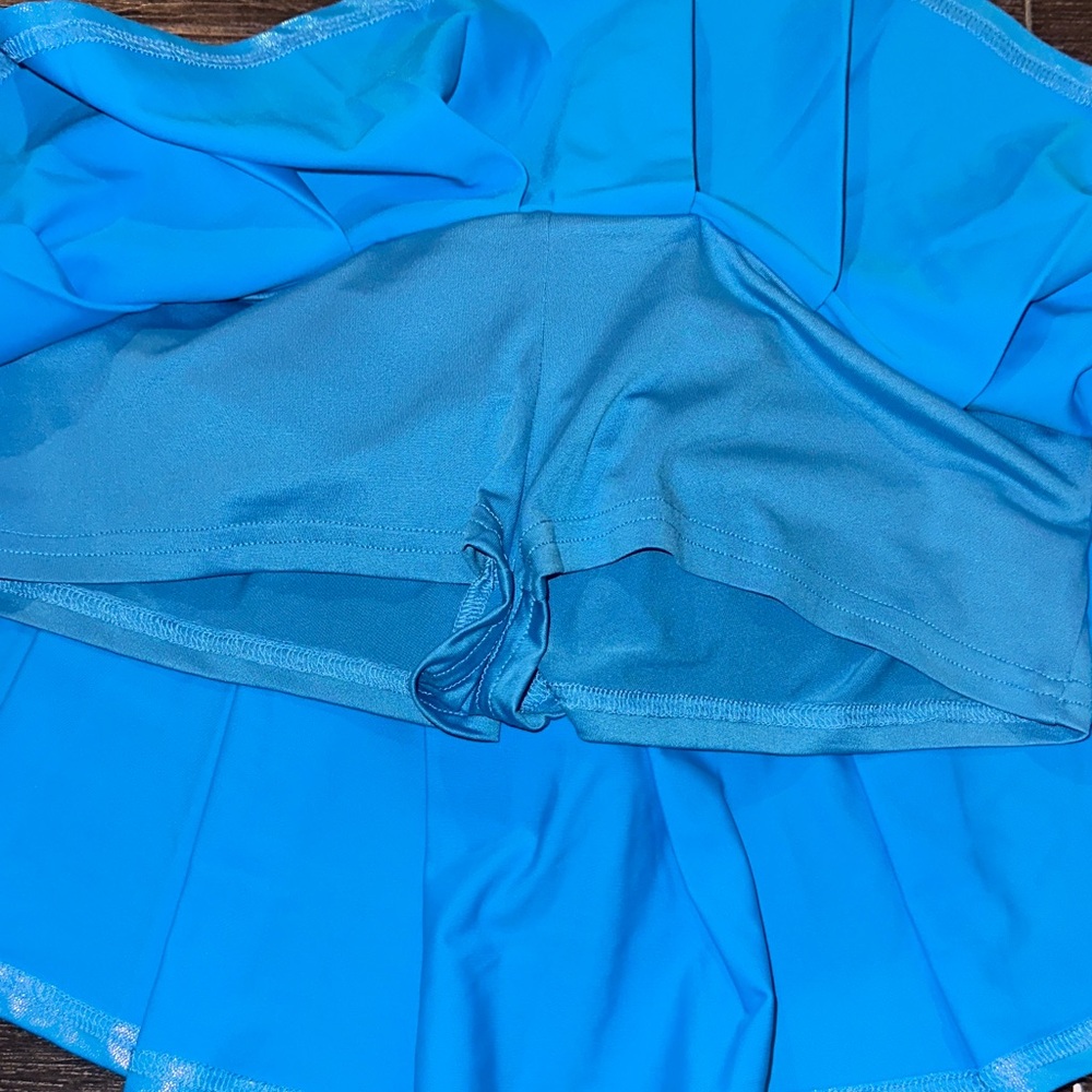 New Pink Shimmering Electric Blue Two-Piece Skirt Set - Picture 3 of 4